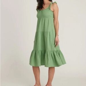 Marine Layer Sage Green Tiered Tie-Shoulder Midi Dress